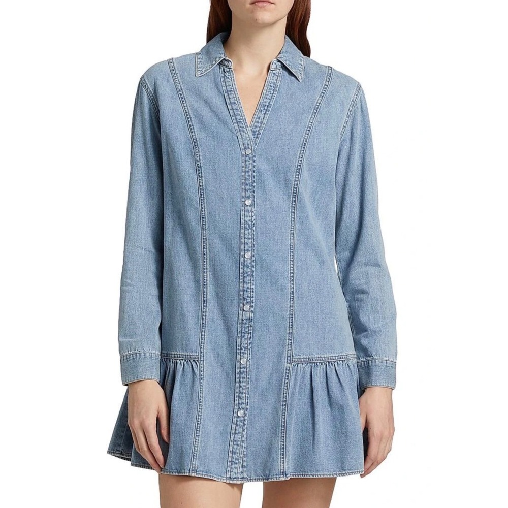 Veronica Beard Catherine Denim Flounce Mini Dress Blue Snap Front Womens Size 00